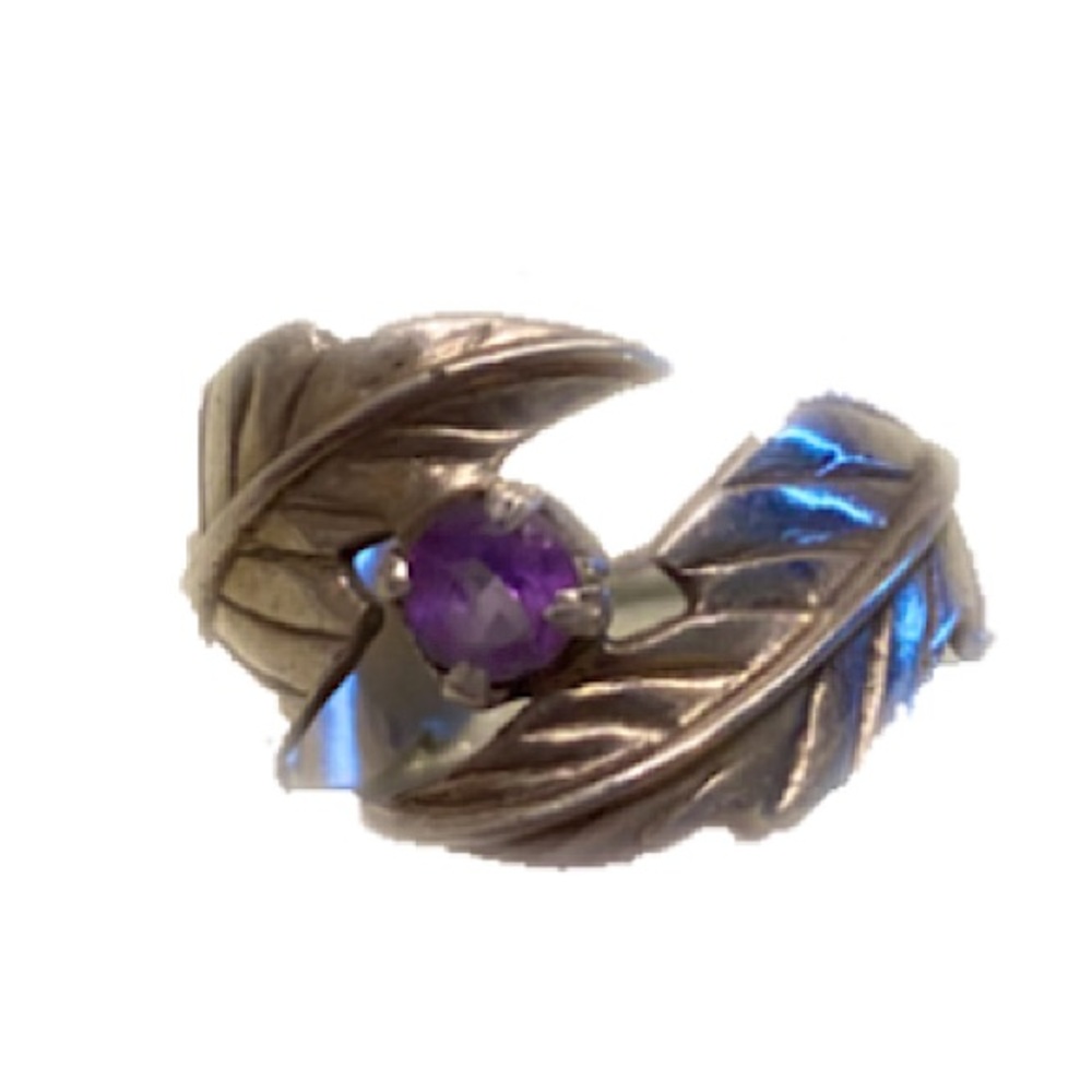 65 amethyst feather 925 sterling silver boho ring